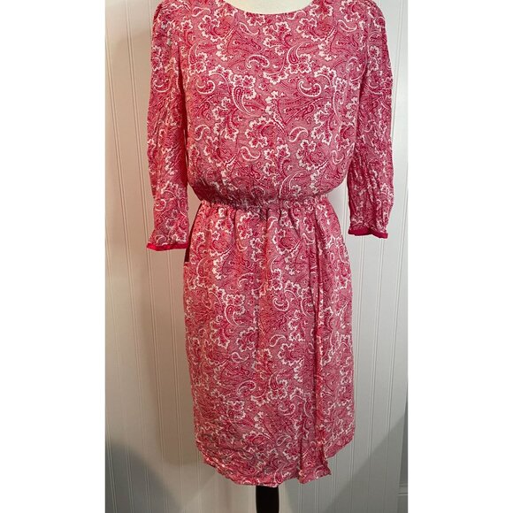 Boden US 6R Red & White Paisley Long Sleeve Dress 100% Viscose Shell - Picture 14 of 16